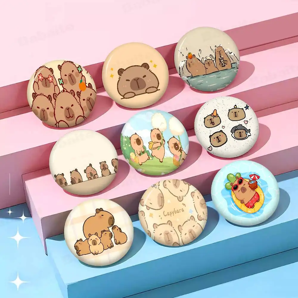 Cartoon Capybara 32/44/58MM Customizable Button Pins Cute Funny Creative Badge Jewelry Decor Gifts for Friends