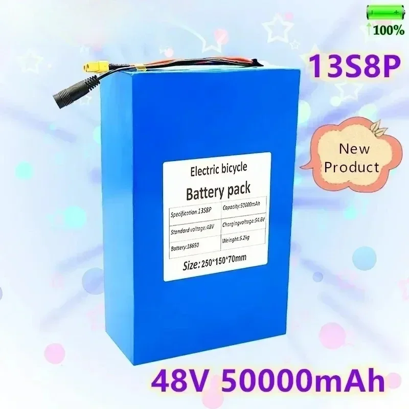 18650 Battery Lithium-ion Battery Pack 48V 50000mAh 13S8P for Electric Scooters, Bicycles, Customizable Plug, EU/US Charger