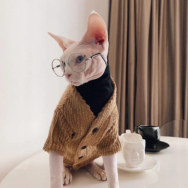 Hairless Cat Clothes Sphinx Devon Costumes For Cats Thickened Warm Winter Sweater Bottomed Cardigan Minimalist Pet Supplies