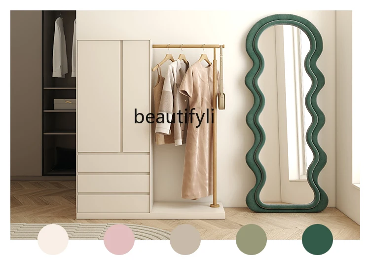 Clothes Rack Solid Wood Floor Bedroom Chest of Drawers Small Apartment Wardrobe Combination Simple Locker Coat Rack