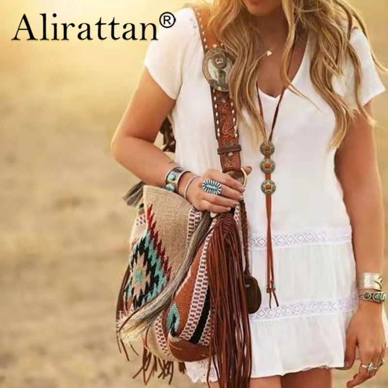 

Alirattan 2026 New Retro Boho Handwoven Flowing Cotton-Linen Single Shoulder Large Crossbody Bag for Women