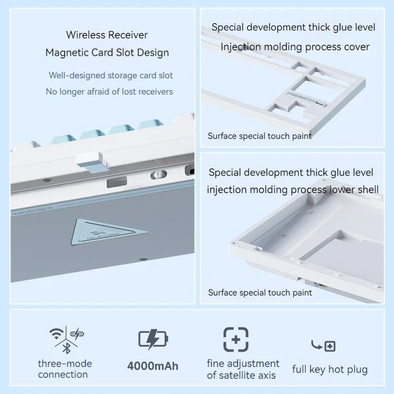 Imagem -02 - Rxstorm-teclado Mecânico Rx870 Três Modos sem Fio Bluetooth Tipo-c 4000mah 3ms Baixa Latência Rgb Hot Swap Faça Você Mesmo Diy