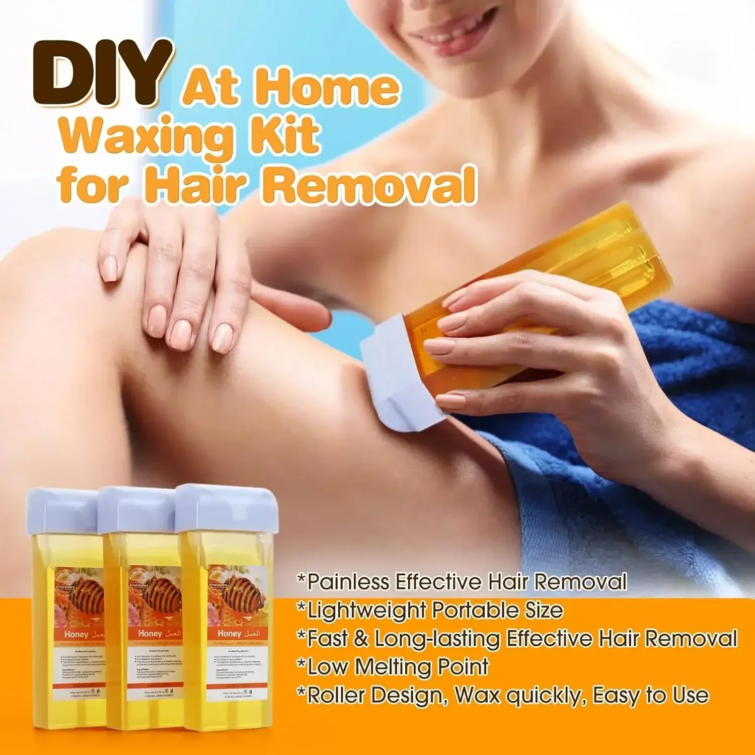 2026 Roll On Waxing Kit For Hair Removal All Skin Types Heater Waxing Hot Cartridge Honey Hair Removal Wax Roller Set Unisex view 4
