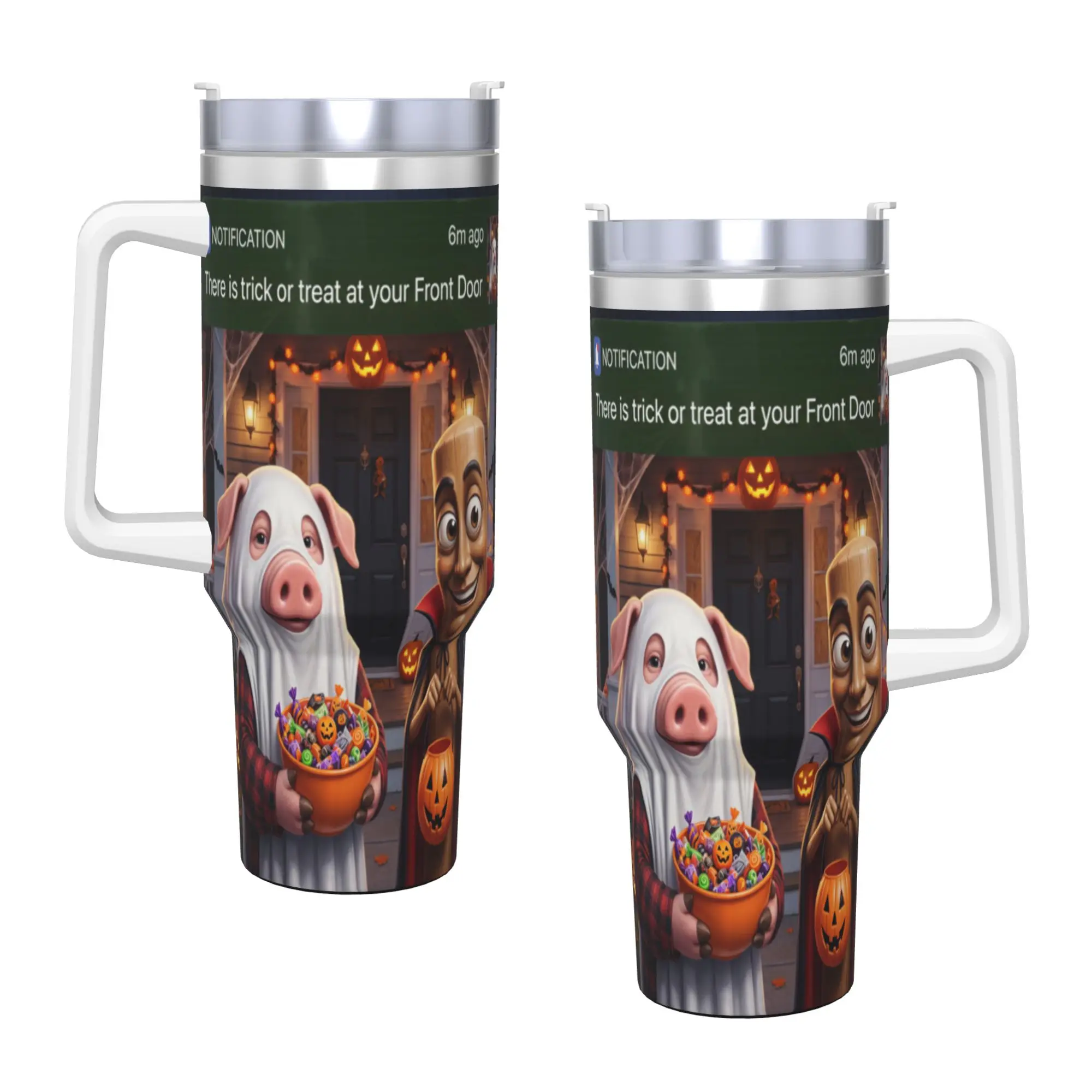 Motion At Your Door Tung Sahur Brainrot Halloween Stainless Steel Tumbler Travel Mugs Cup Large Coffee Mug Milk Tea Water Bottle