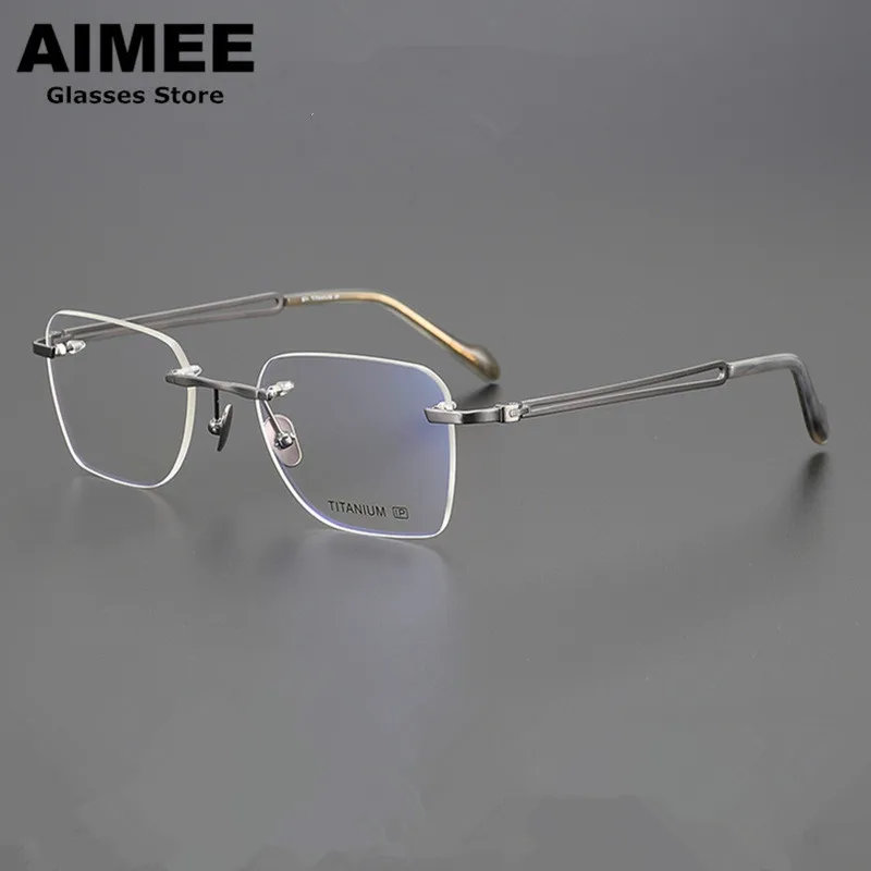 

Retro Square Rimless Eyeglasses Frame Men Women Pure Titanium Ultra-light Optical Glasses Frame Myopia Spectacles Eyewear Gafas