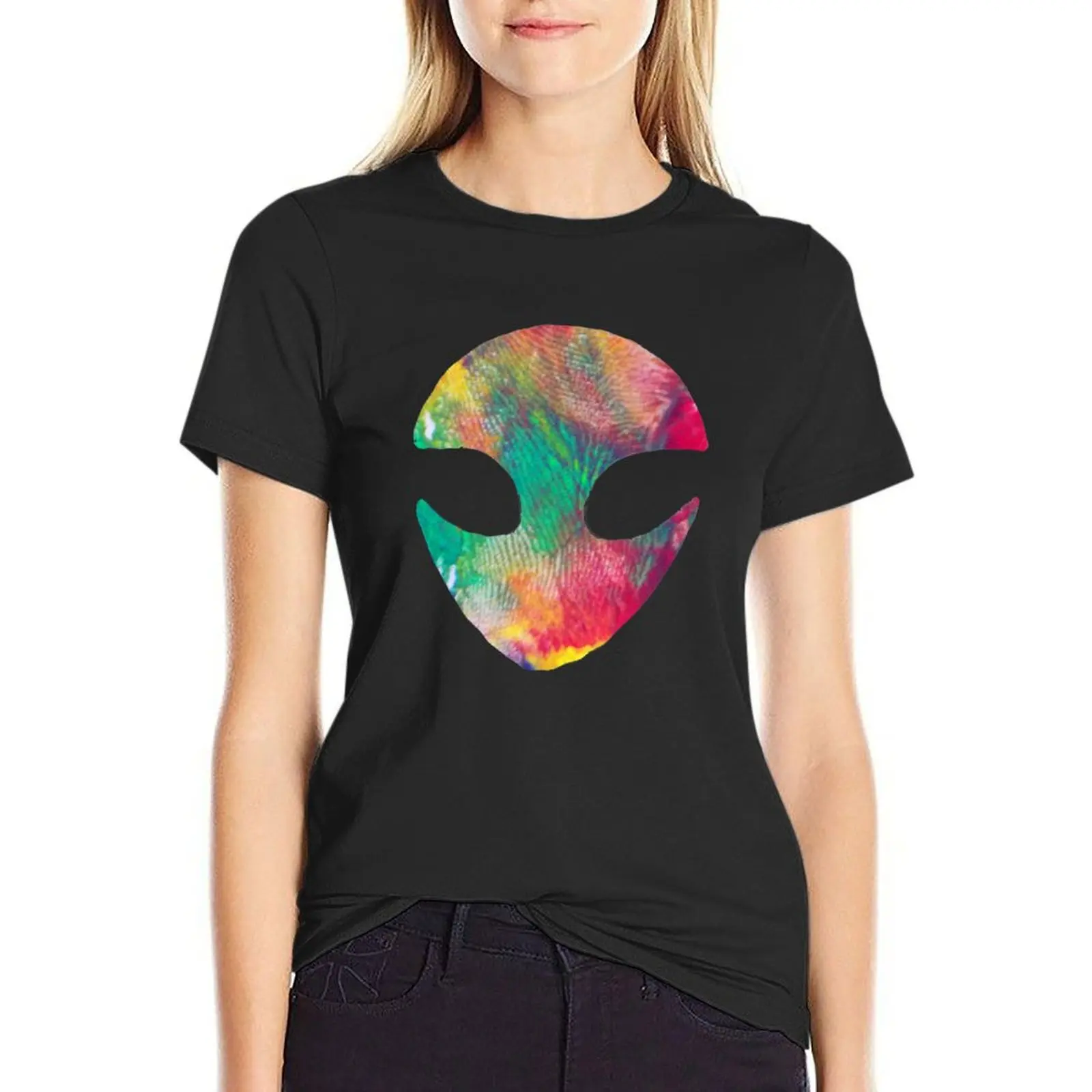 rainbow-pink alien T-Shirt korean fashion cute clothes western t-shirt dress for Women