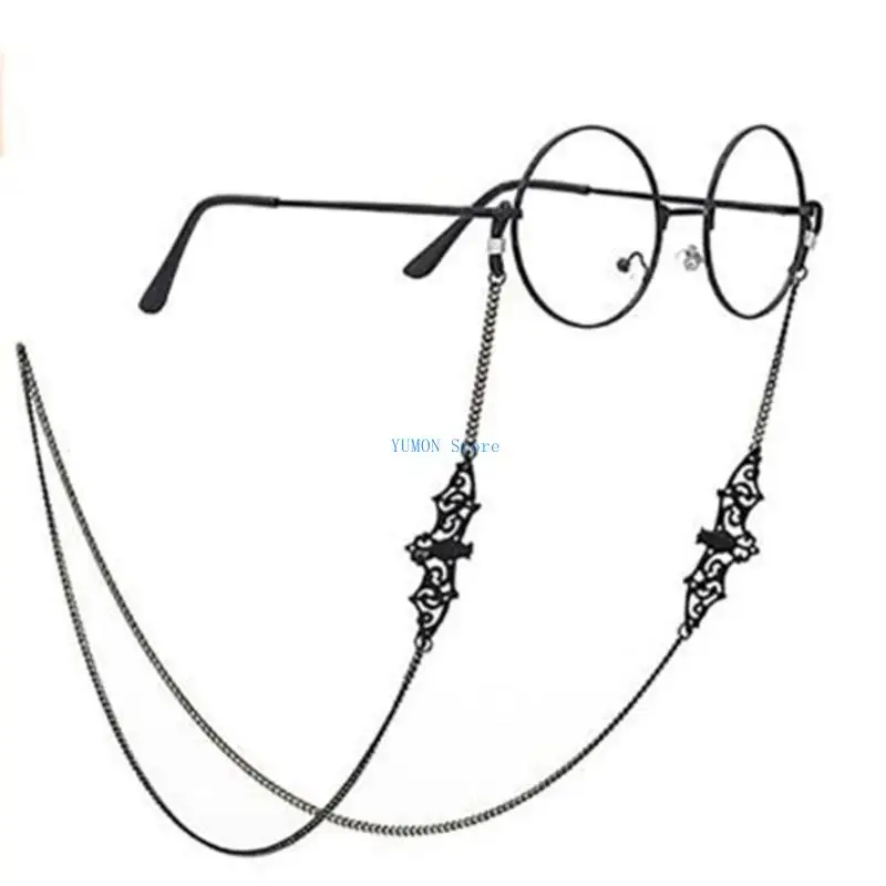 

D0UD Gothic Black Glasses Chain with Bat and Spiders Accent for a Mysterious Look for Party Celebration