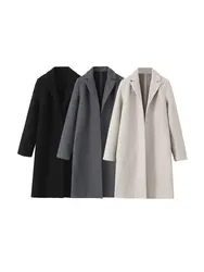 Open Stitch Trench Coats for Women, Lapel Collar, Long Sleeve, Female Outerwear, Chic Overcoat, Fashion