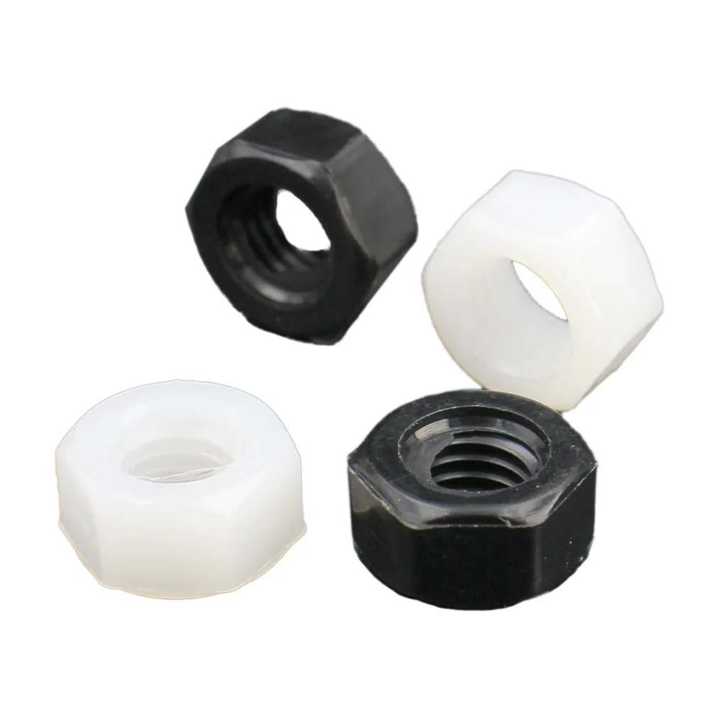 5-50pcs M2 M2.5 M3 M4 M5 M6 M8 M10 M12 M14 M16 M18 M20 DIN934 White or Black Plastic Nylon Hex Hexagon Nut