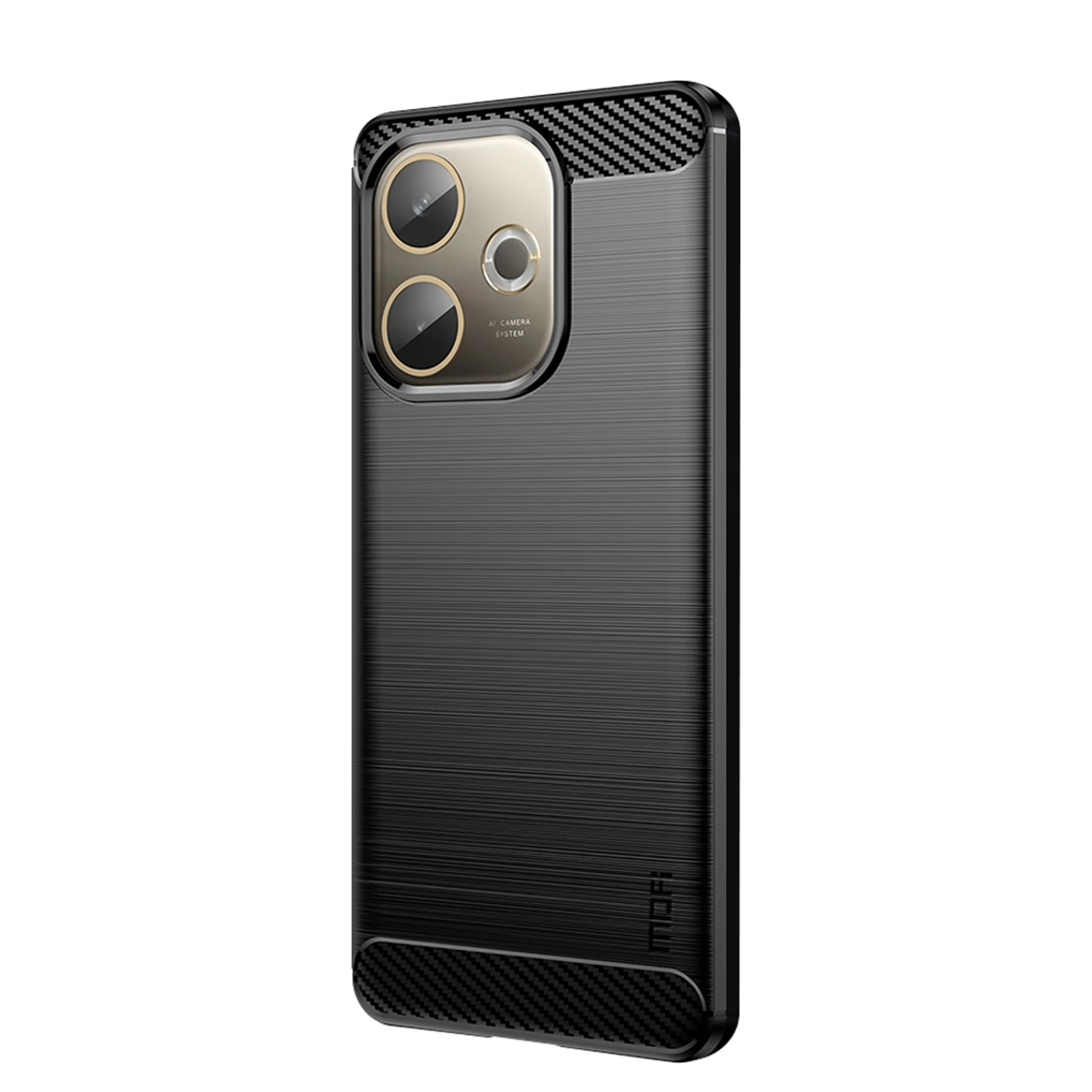 

For Oppo A5 Pro 4G Back Cover MOFI Brushed Texture Carbon Fiber Soft TPU Case - Black