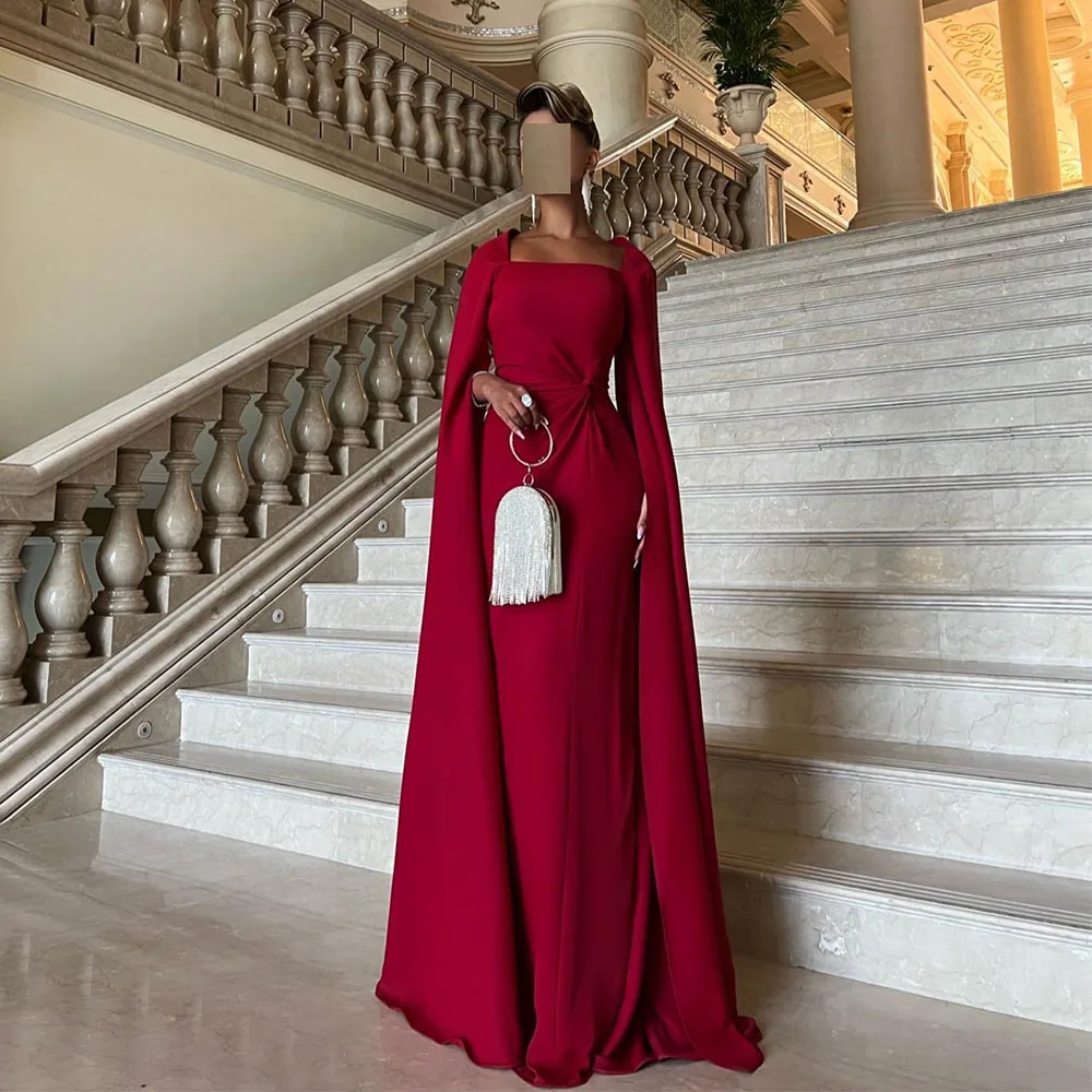 Customized Elegant Straight Square Collar Jersey Prom Dresses Regular Ladies High Quality Pleats Evening  فستان سهرة نسائي