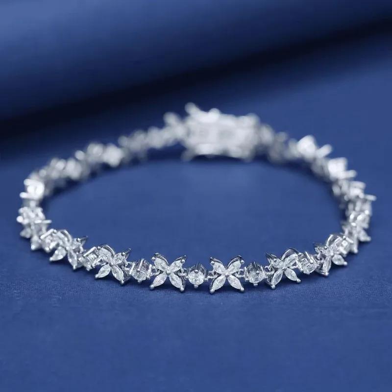 

ZOCA Clear Flower Bracelet Real 925 Silver Love Knot Jewelry for Women Girls Fashion Accessory