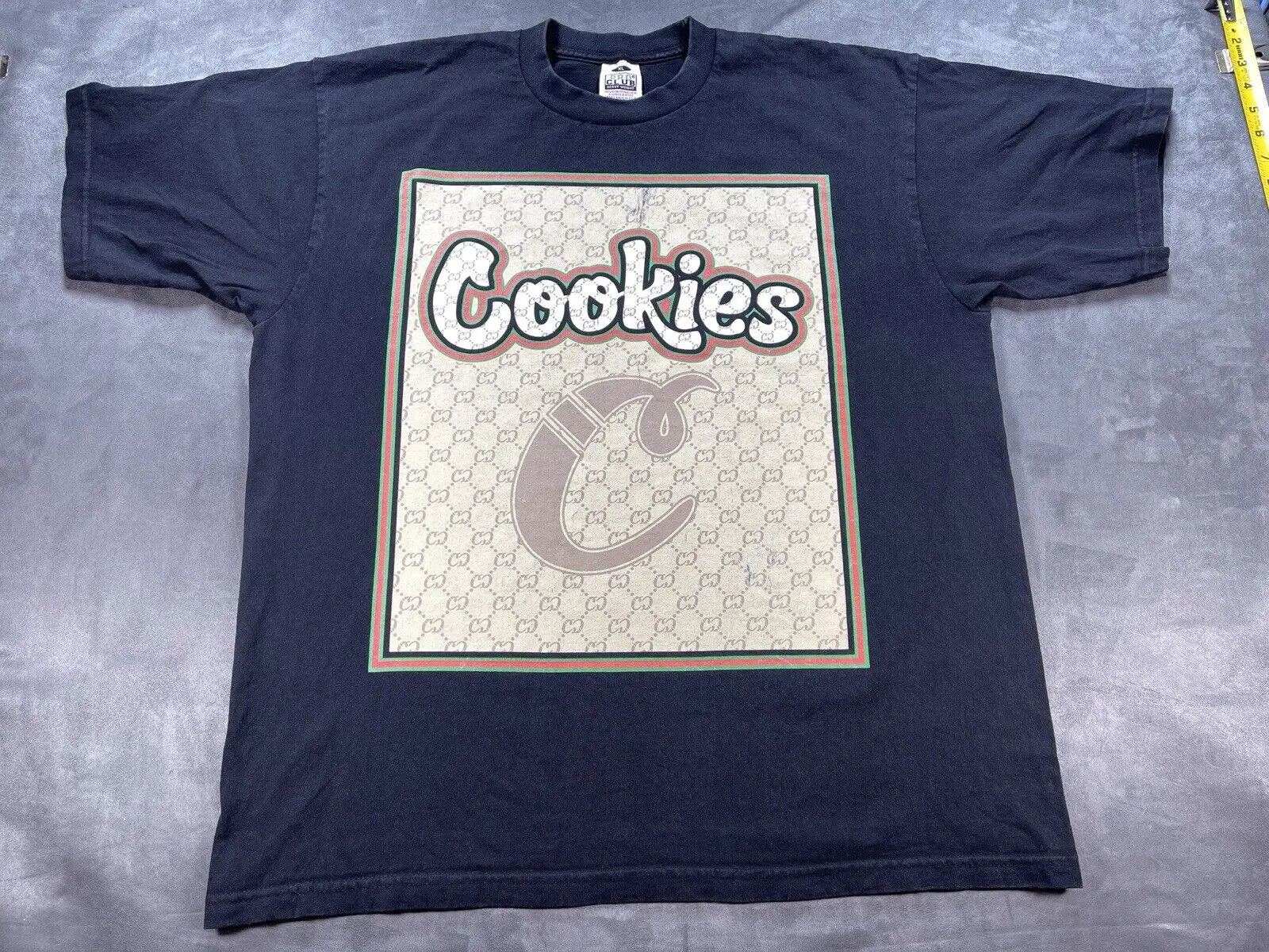 Cookies XL Faded black Pro Club Distressed Graphic Shirt 2 Sided USA Made