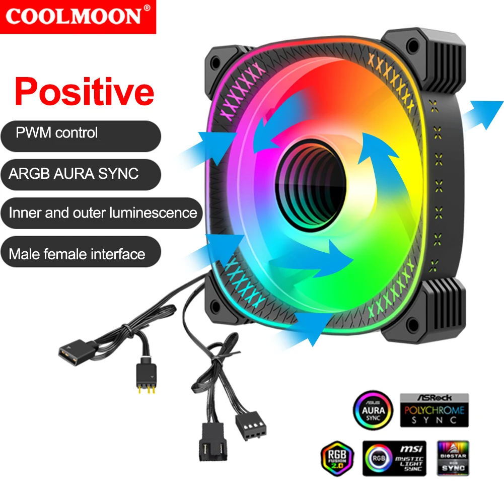 Coolmoon พัดลม argh PC 120มม. ชุดพัดลมเคสคอมพิวเตอร์ PWM 4PIN 5V 3PIN armb หม้อน้ำพัดลมทำความเย็นระบายความร้อน12ซม. lador