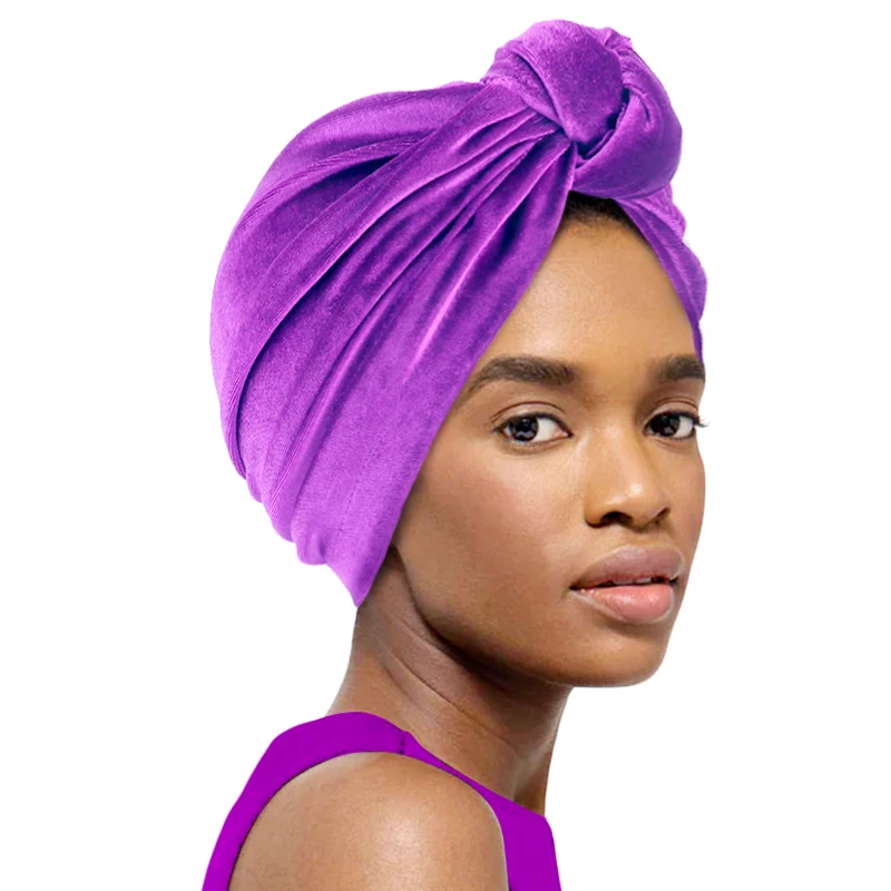 New Women Muslim Velvet Knot Turban Female Bandana Headbands Cap Hair Cover Cap Bonnet Ladies Head Wraps Muslim Headscarf Cap