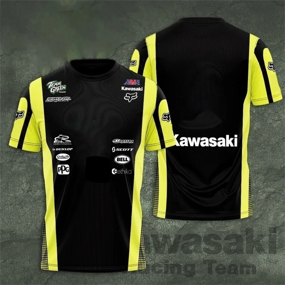 

Летняя мужская повседневная быстросохнущая футболка с круглым вырезом, впитывающая пот и 3D-печать на мотоцикле Kawasaki, топ для уличных видов спорта