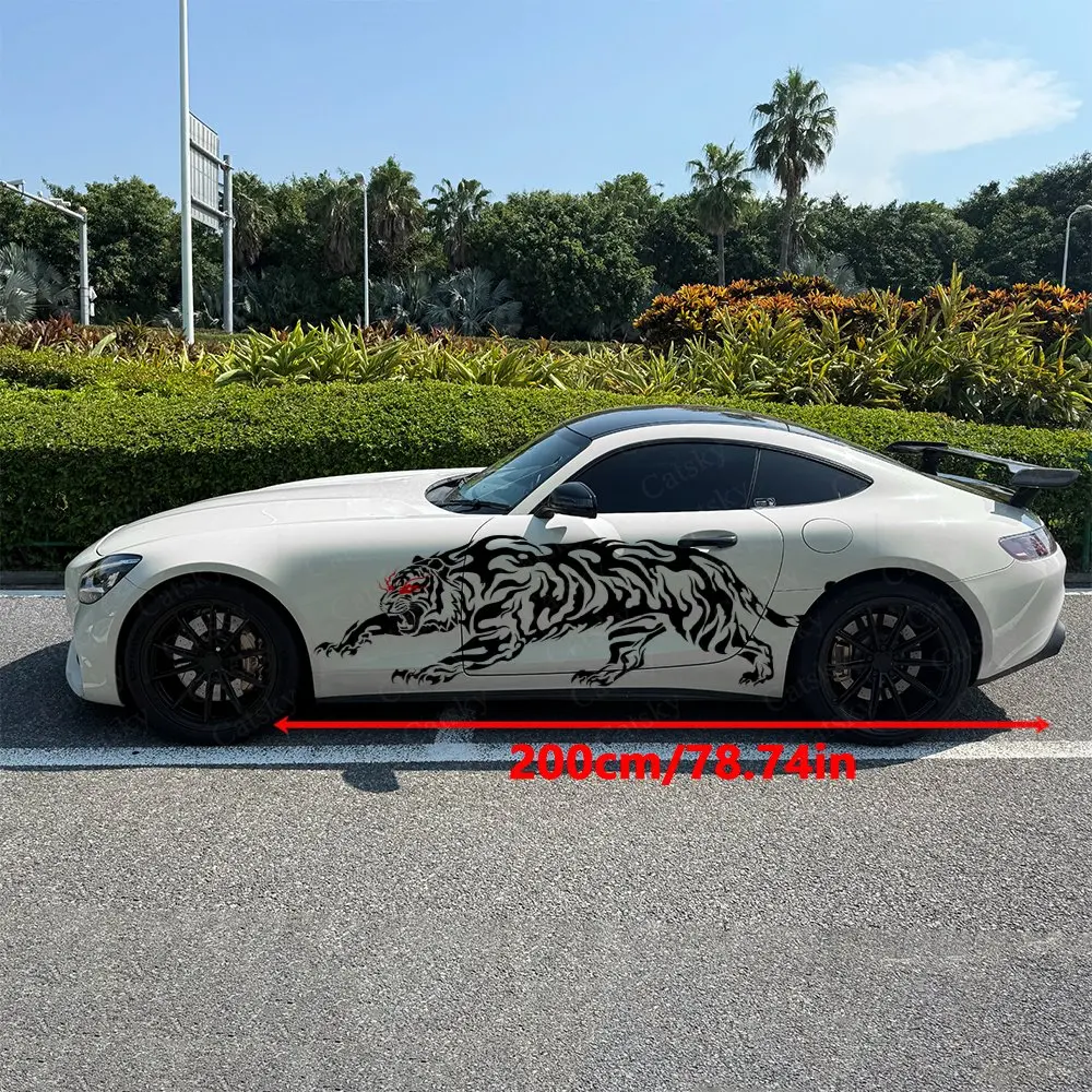2pcs Red Eyed Black Tiger Car Decal Full Body Floral Decoration Covering Scratches Protect Car Decal Waterproof Car Vinyl Wraps