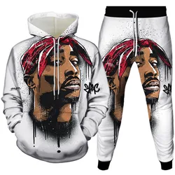 Tupac 2pac Hip Hop Music Singer 3D Print Men Hoodies+Pants 2pcsSets Women Long Sleeve Tracksuit Clothing Teens Plus Size S-6XL