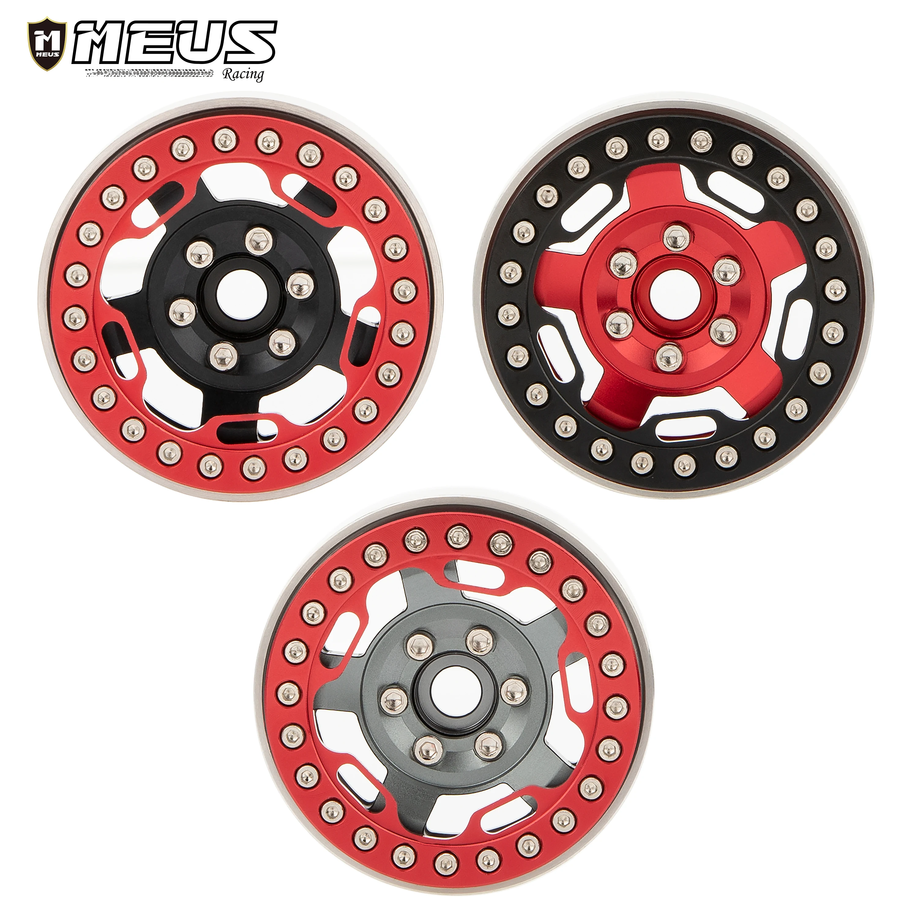 Meus Racing 4PCS 1.9in 1.9'' Beadlock Wheel Metal Wheel Hub Rim 12MM Hex Combiner Part for 1/10 RC Crawler SCX10 90046 D90 TRX4