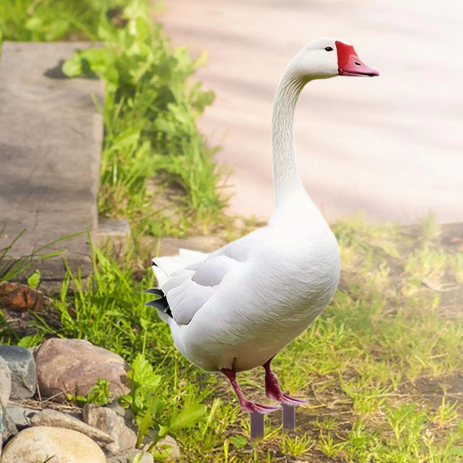 Garden Animal Stake 2D Yard Art Weatherproof Lifelike White Goose Decorative Stake Sign for Patio Ground Porch Outdoor Decor