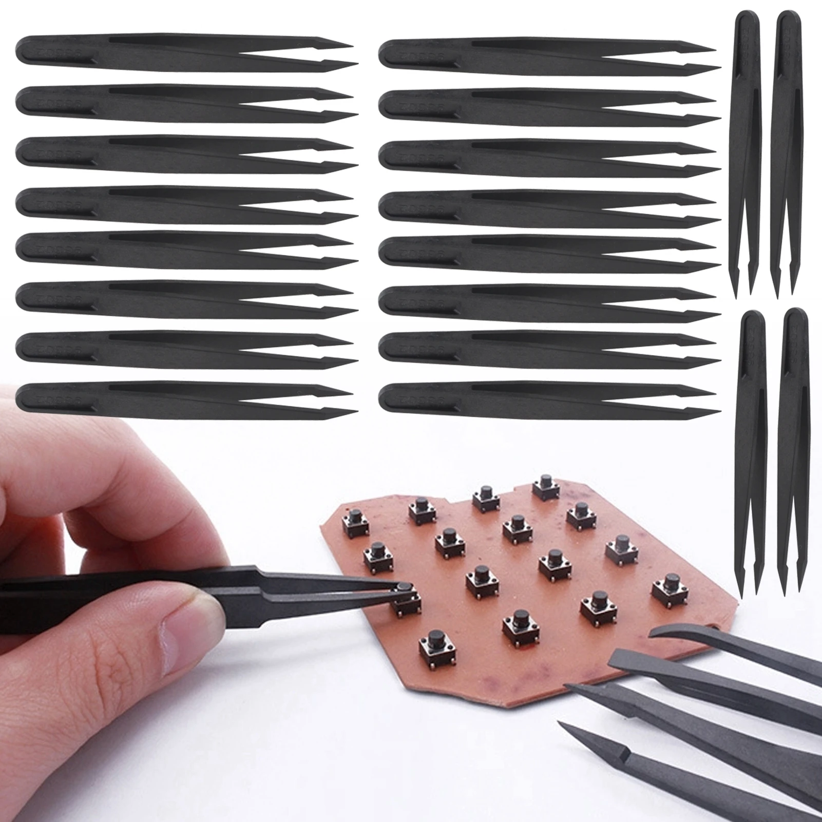 20Pcs 93302 Anti Static Carbon Fiber Tweezers Precision Tweezers Set Repair Tools for Electronics Repair Soldering Craft