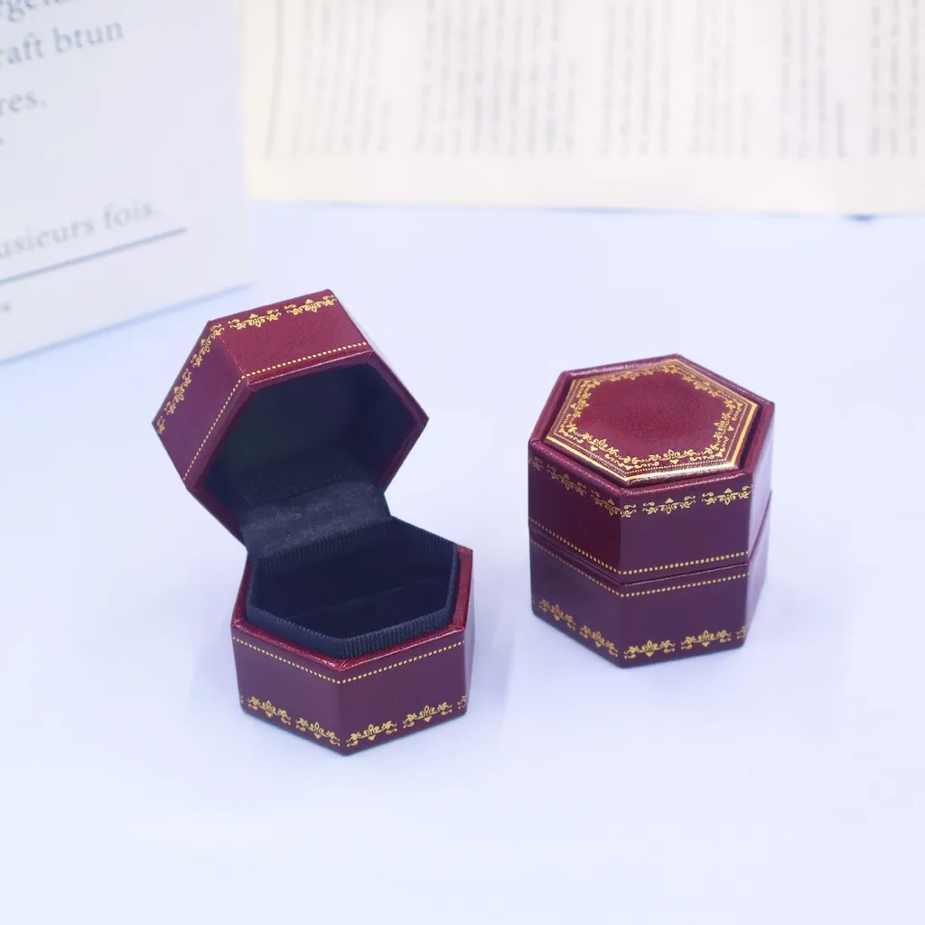 Jewelry Storage Box Flocked Lined Ring Storage Box Faux Leather Jewelry Box Gold Stamped For Wedding Engagement Rings Small