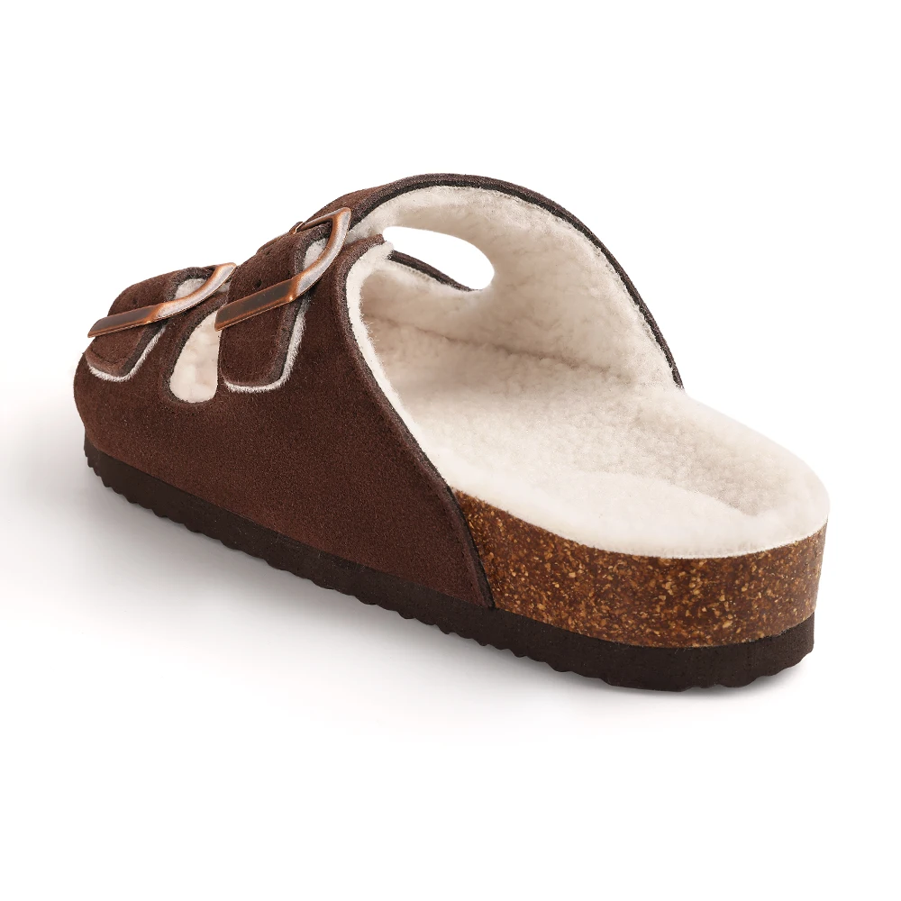 Gacimy Women's Cork Fur Clogs – Double Buckle, Indoor/Outdoor Slides With Fleece Lining_voghion.com