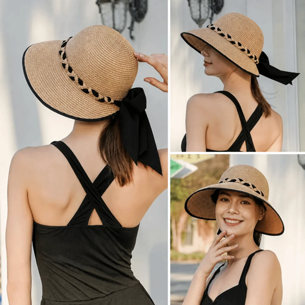 French Multicolor Sun Hat Big Bowknot Wide Brim Face Covering Cap Breathable Comfortable Sun Visor Hat Daily Shopping