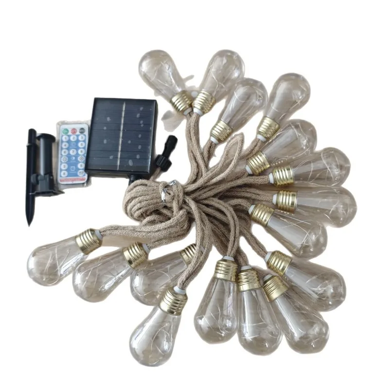 

Outdoor solar hemp rope string light waterproof camping light string Christmas decoration copper wire light string courtyard
