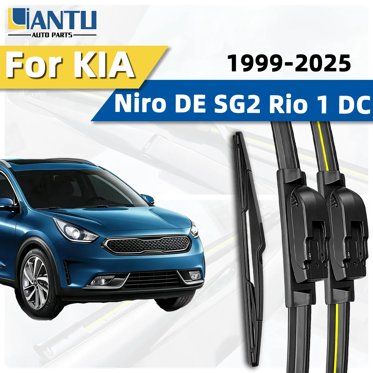 3 Escobillas Limpiaparabrisas Delanteras y Traseras para KIA Niro DE SG2 Rio 1 DC 1999-2025, Repuestos Premium Silenciosos, Sin Rayas y Duraderos