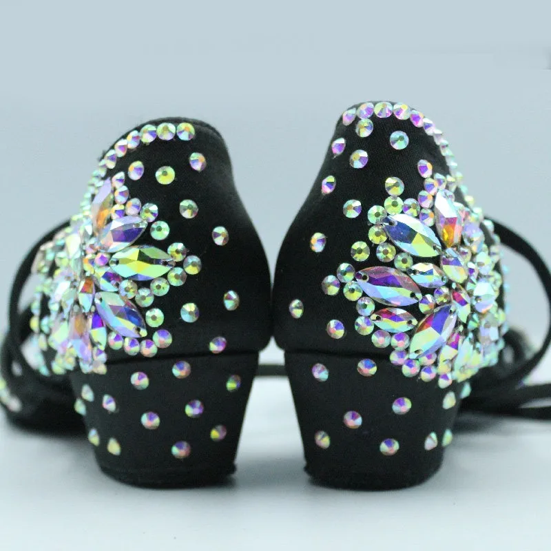 Customized Diamond Studded Full-color Latin Dance Shoes Competition for Adult and Children's Square Ballroom Dance Shoes