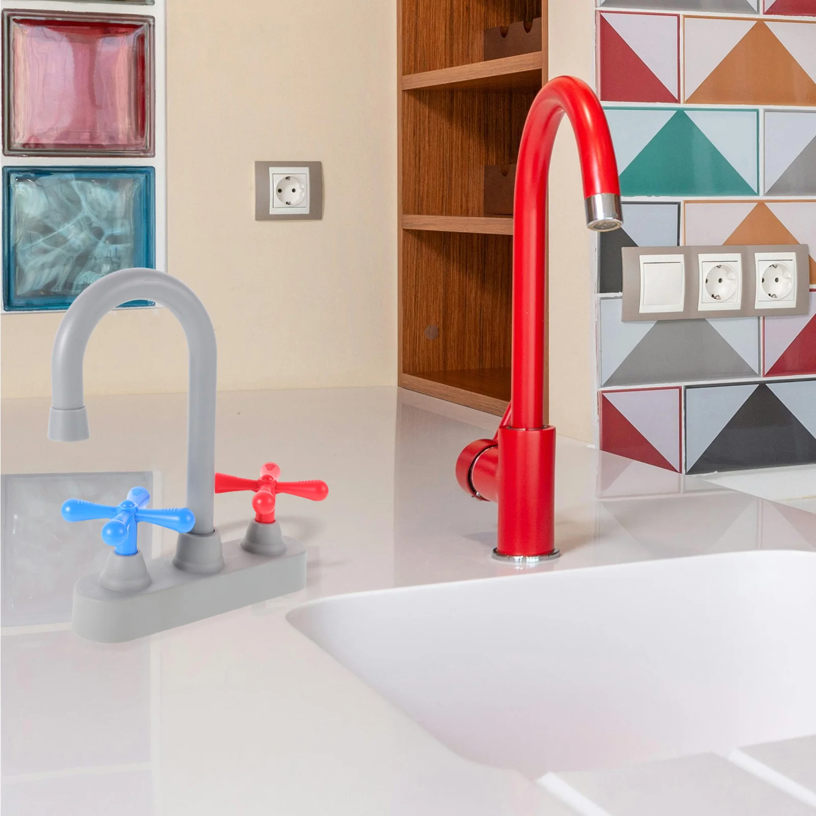 

Play Sink Faucet Kitchen Faucet Toy Pretend Play Sink Accessories Portable Design For Home & Outdoor Preschool Role-Playing Game