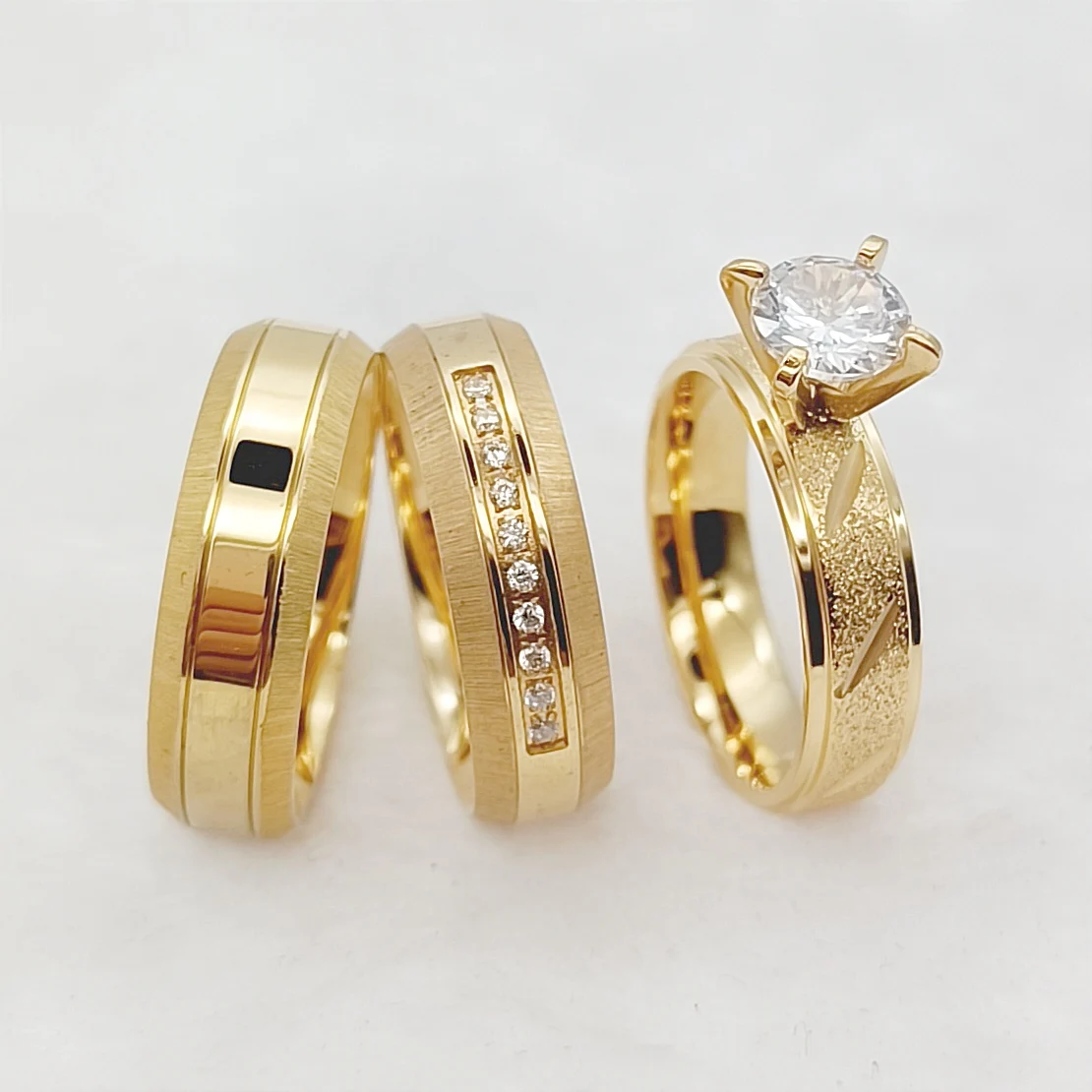 Harmony 3pcs Love Valentine Couples Wedding Engagement Rings  For Men and Women 18k gold plated Stainless Steel Jewelry