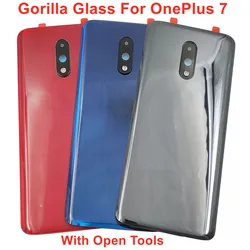 Tapa de puerta trasera de cristal Gorilla A +++ para OnePlus 7, cubierta dura para batería, funda de Panel de carcasa trasera con pegatina adhesiva para lente de cámara