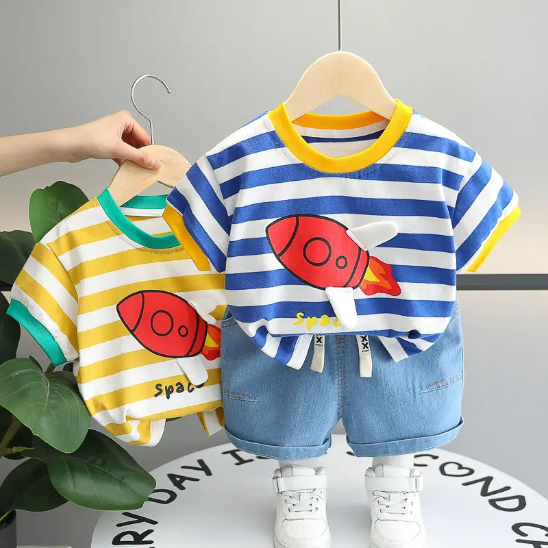 Hot Children Cotton Clothes Summer Rocket Kids Girls Boys Cartoon T Shirt Shorts 2Pcs/Sets Infant Kids Fashion Toddler Tracksuit