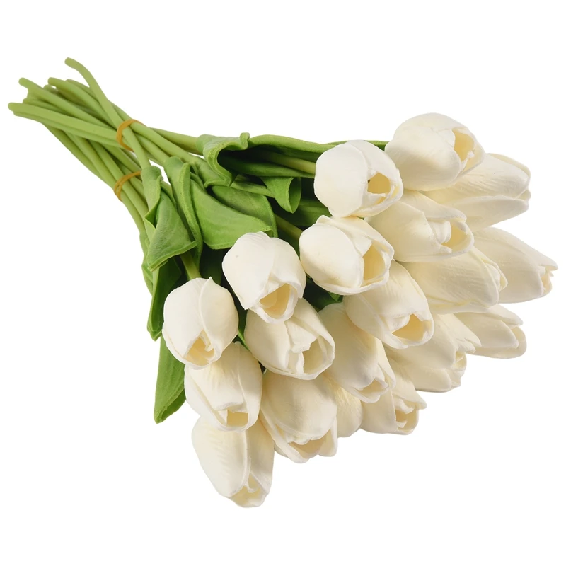 20Pcs White 13.8Inch Artificial Tulips Flowers For Party Decoration,Wedding Home Decoration