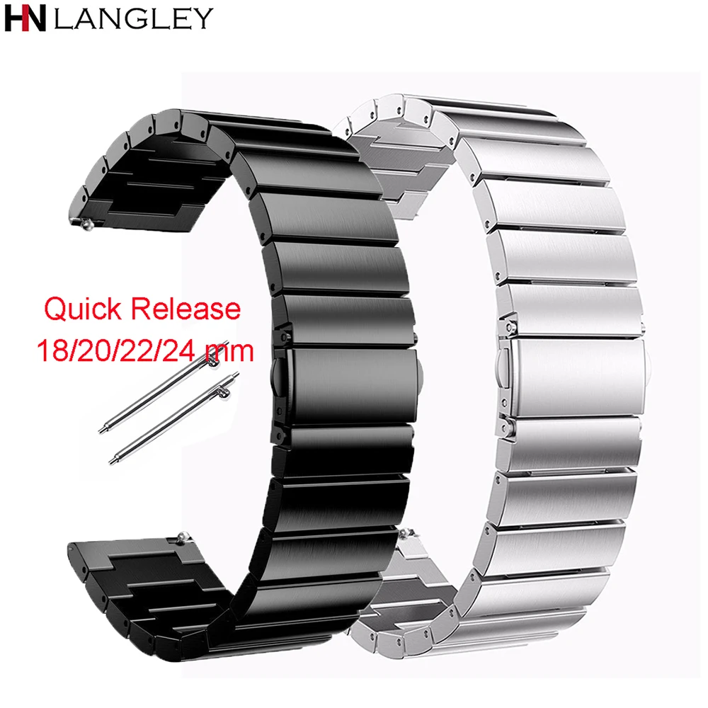 Stainless Steel Watch Band for Samsung S3 Galaxy Watch3 41mm 45mm Replacement Smart Watch Link Bracelet Strap 18/20/22/24mm