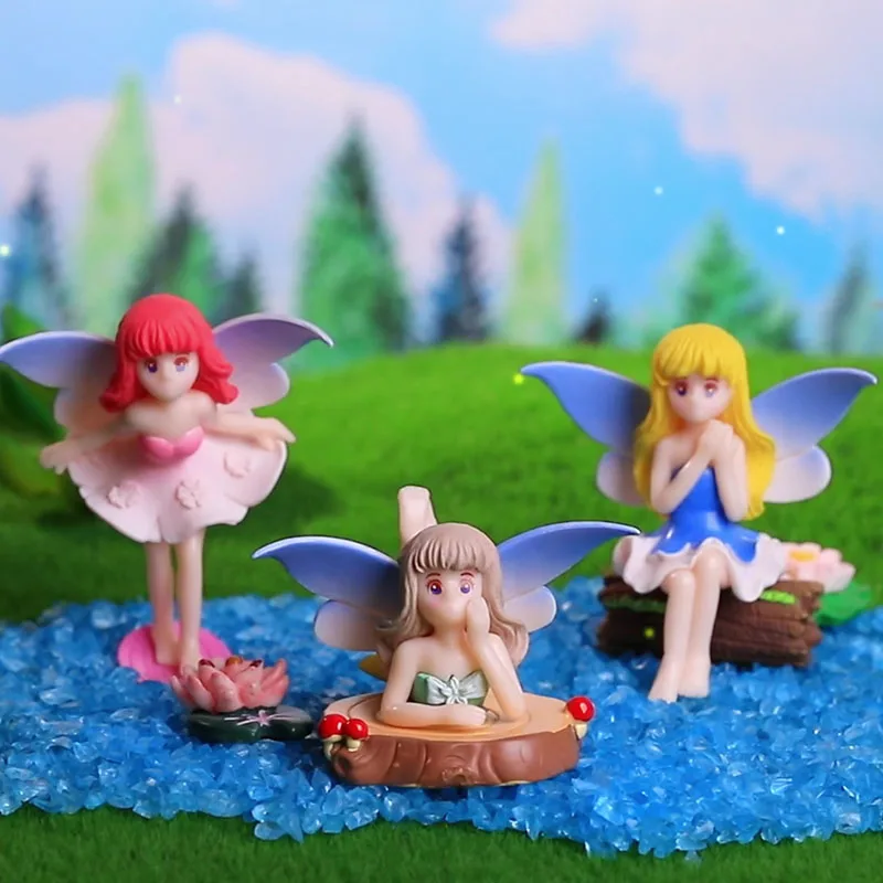 4pc Flower Fairy Elf Figure Ornament Pvc Craft Miniature Figure Tiny for Garden Micro Landscape Potted Decor