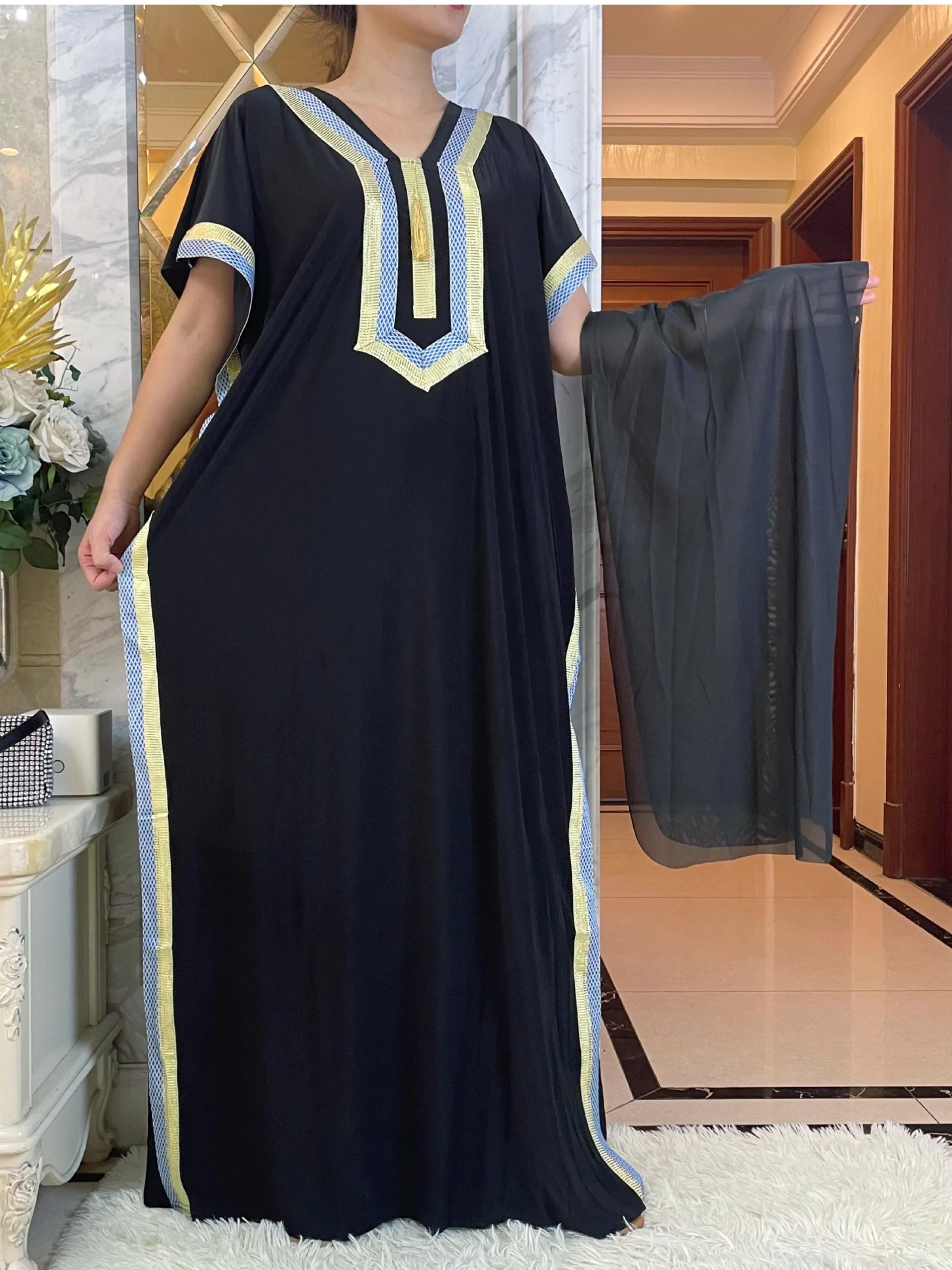 Summer Muslim Dress Women Casual Short Sleeve Bohemian Floral Islamic Dubai Abaya Cloth Maxi Prayer Embroidered Robe