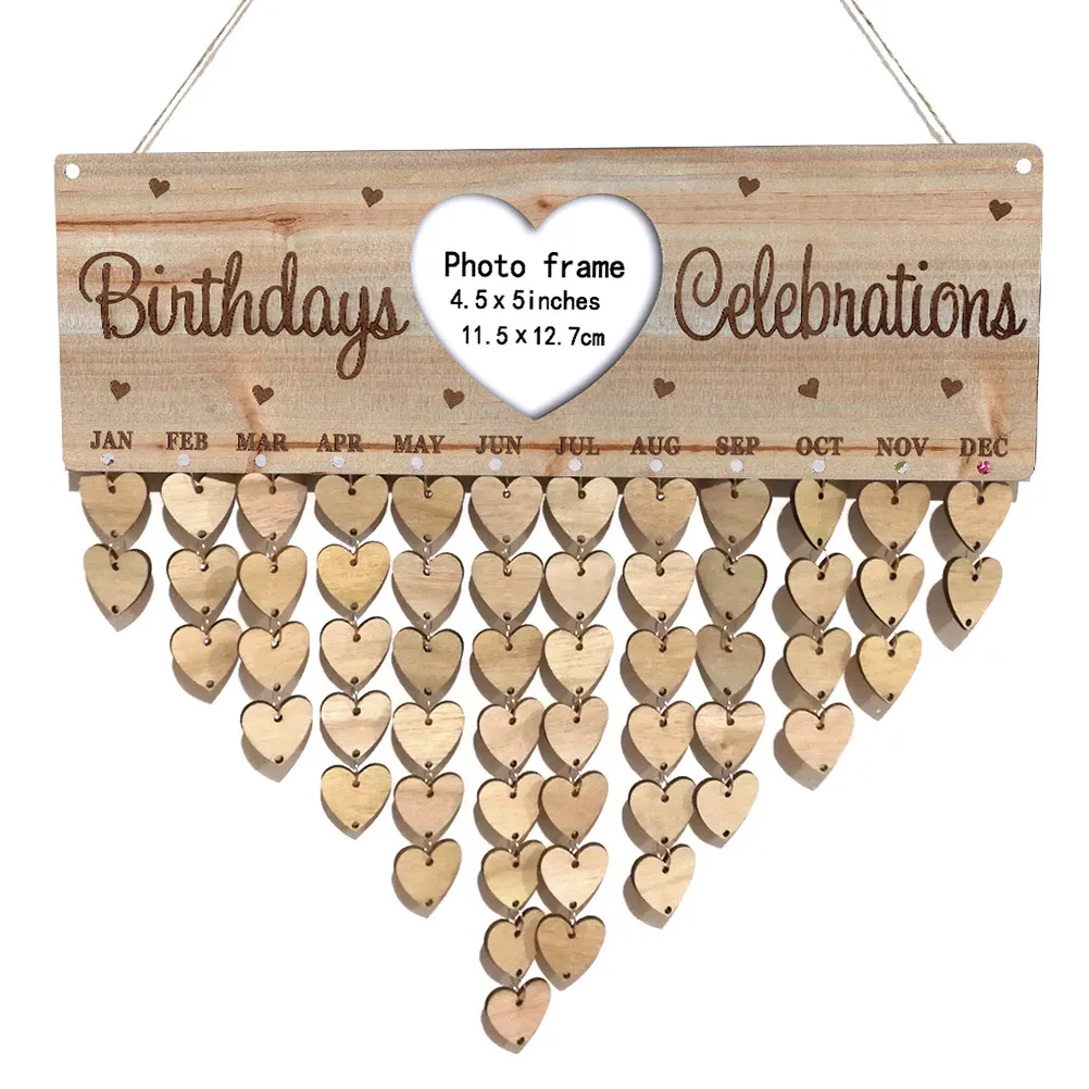 

Wooden Family Birthday Board Wall Calendar Reminder with Engraved Style Wooden Discs for Names Dates Easy Rearrange Home Office