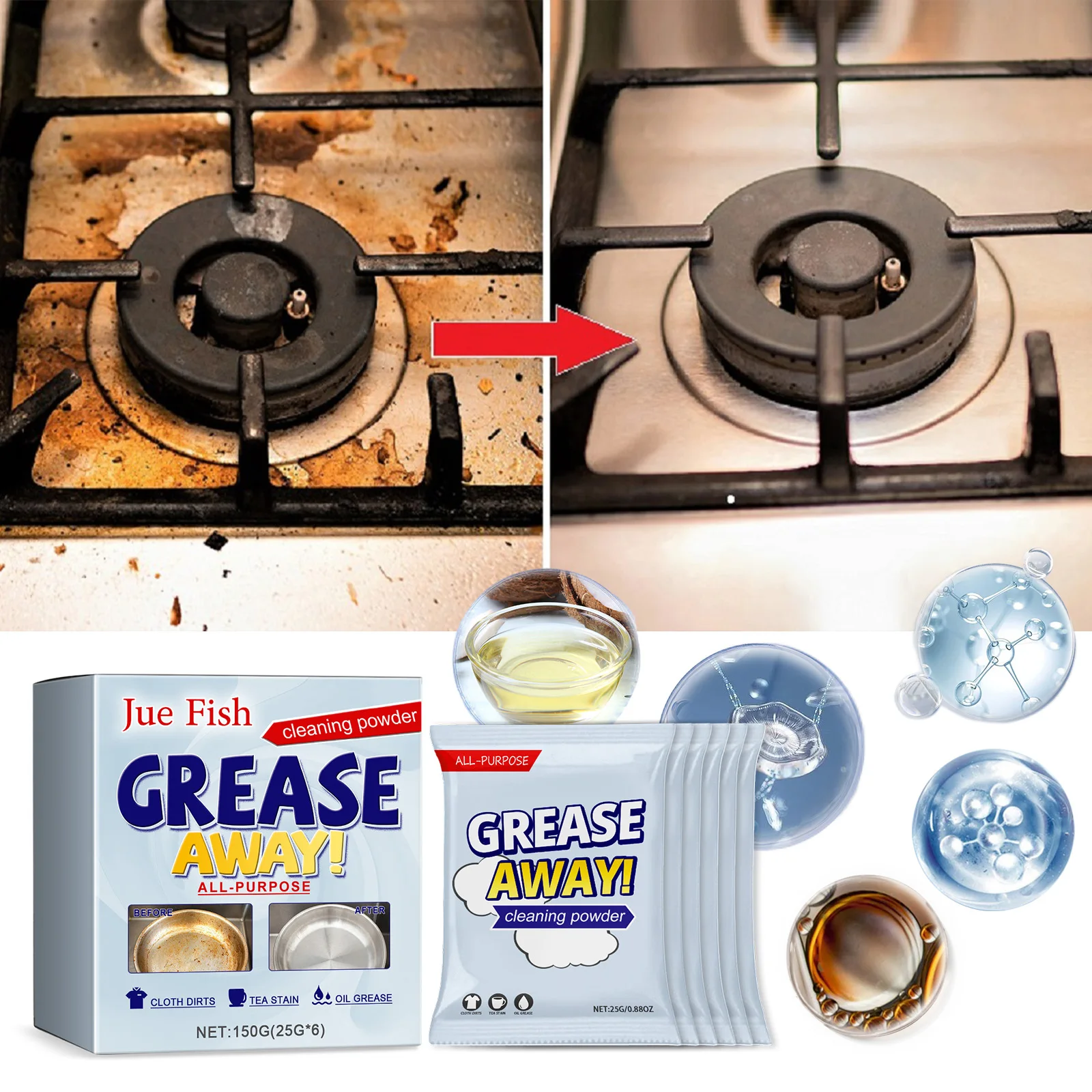 Kitchen Cleaning Powder Pots Bowls Kitchenware Stoves Range Hoods Heavy Oil Stains Efficient Cleaning Oil Stains Cleaning Powder
