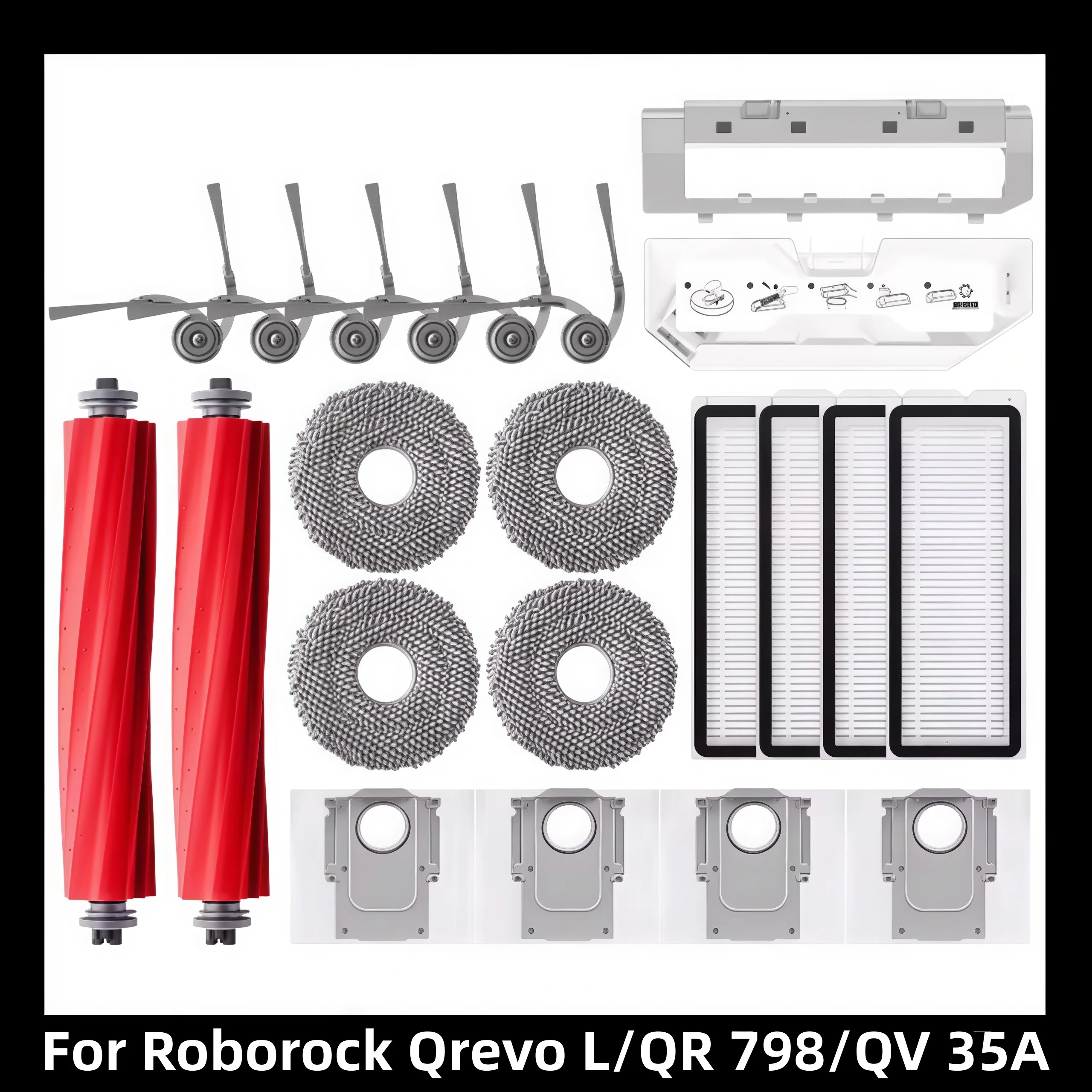 For Roborock Qrevo L QR798 QV35A QR598 Robot Vacuum Dust Bags Main Roller Brush Side Brushes HEPA Filters Mop Pads Accessories