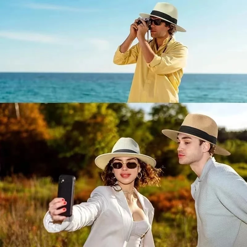 XL Big Head 63CM Summer Beach Woven Sun Hats Men Women Plus Size Jazz UV UPF 50+ Sun Protection Travel Panaman Straw Hats Unisex