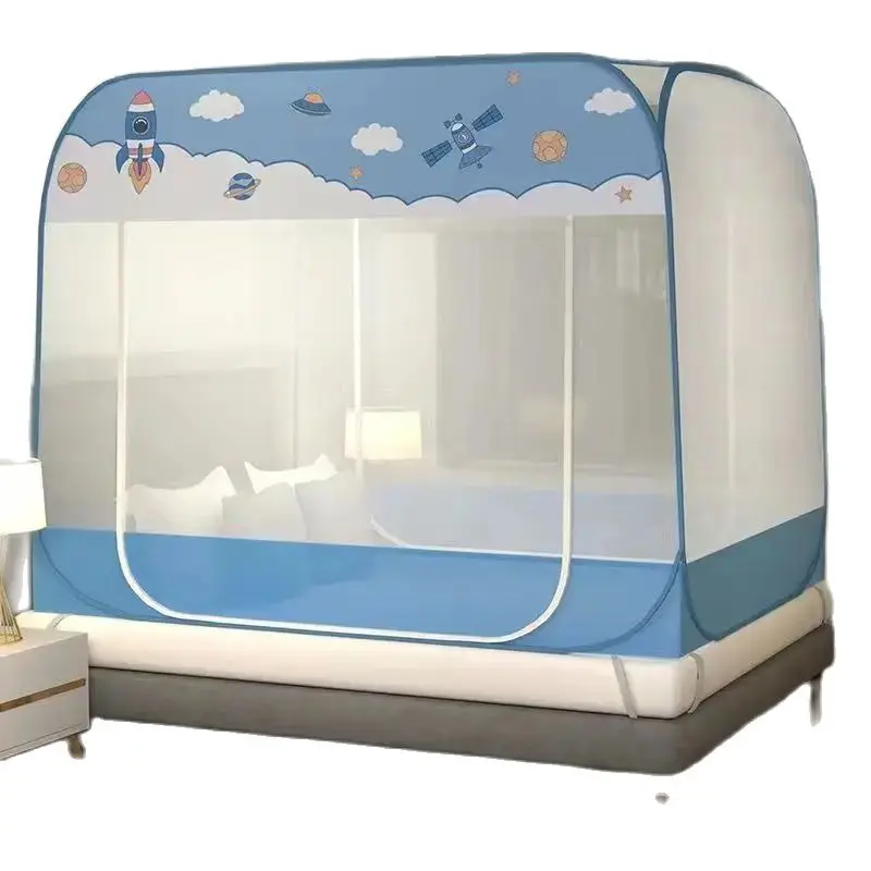 

Cartoon Pattern Children Room Yurt Mosquito Net Double Door Foldable Square Top Mosquito Net Home Bedroom Big Space Mosquito Net