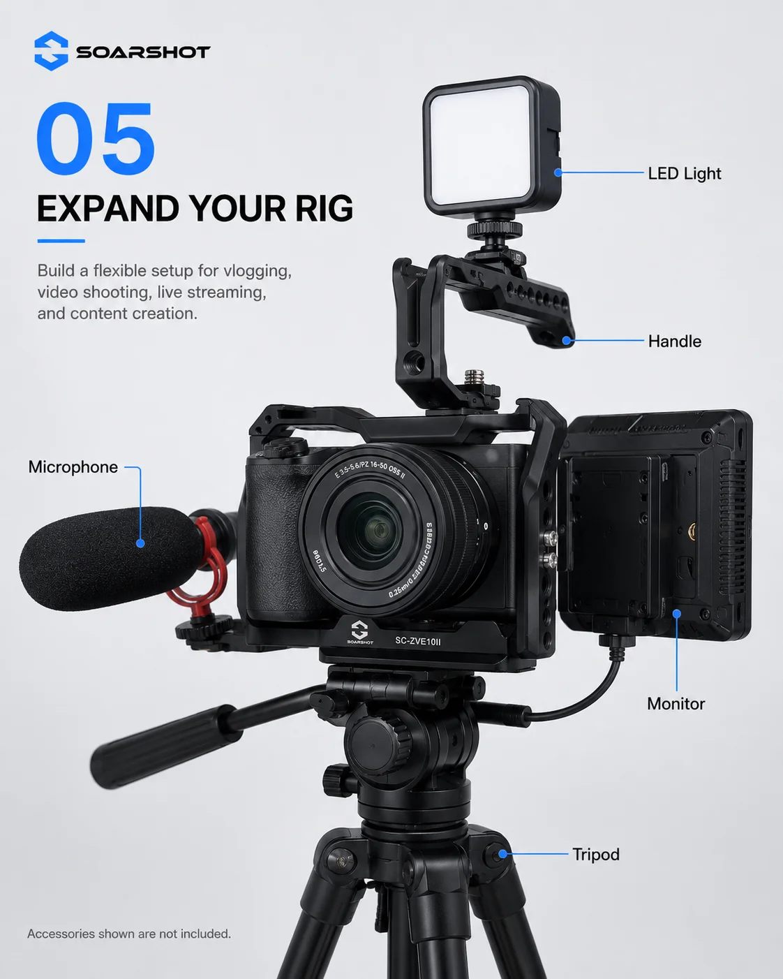 SOARSHOT Kamerakäfig für Sony ZV-E10 II ZV-E10M2 Aluminiumlegierung Kamerarig-Rahmen Cold Shoe 1/4 3/8 Zoll Halterung Vlogging-Zubehör – Detail 5