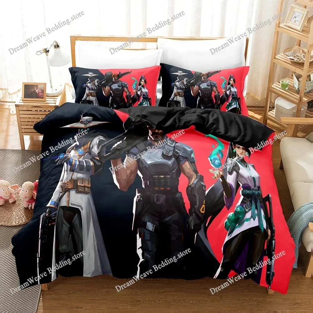 

3D Print VALORANT Bedding Set Boys Girls Twin Queen King Size Duvet Cover Pillowcase Bed Boys Adult Home Textileextile