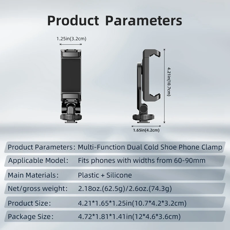 Multi-Functional Phone Holder Clamp Phone Tripod Mount Rotatable With Dual Cold Shoe Mounts For Smartphone Vlog