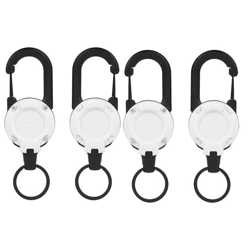 4Piece Heavy Duty Retractable Keychain Retractable Badge Holder Retractable ID Badge Reel Heavy Duty Reel Clips (White)