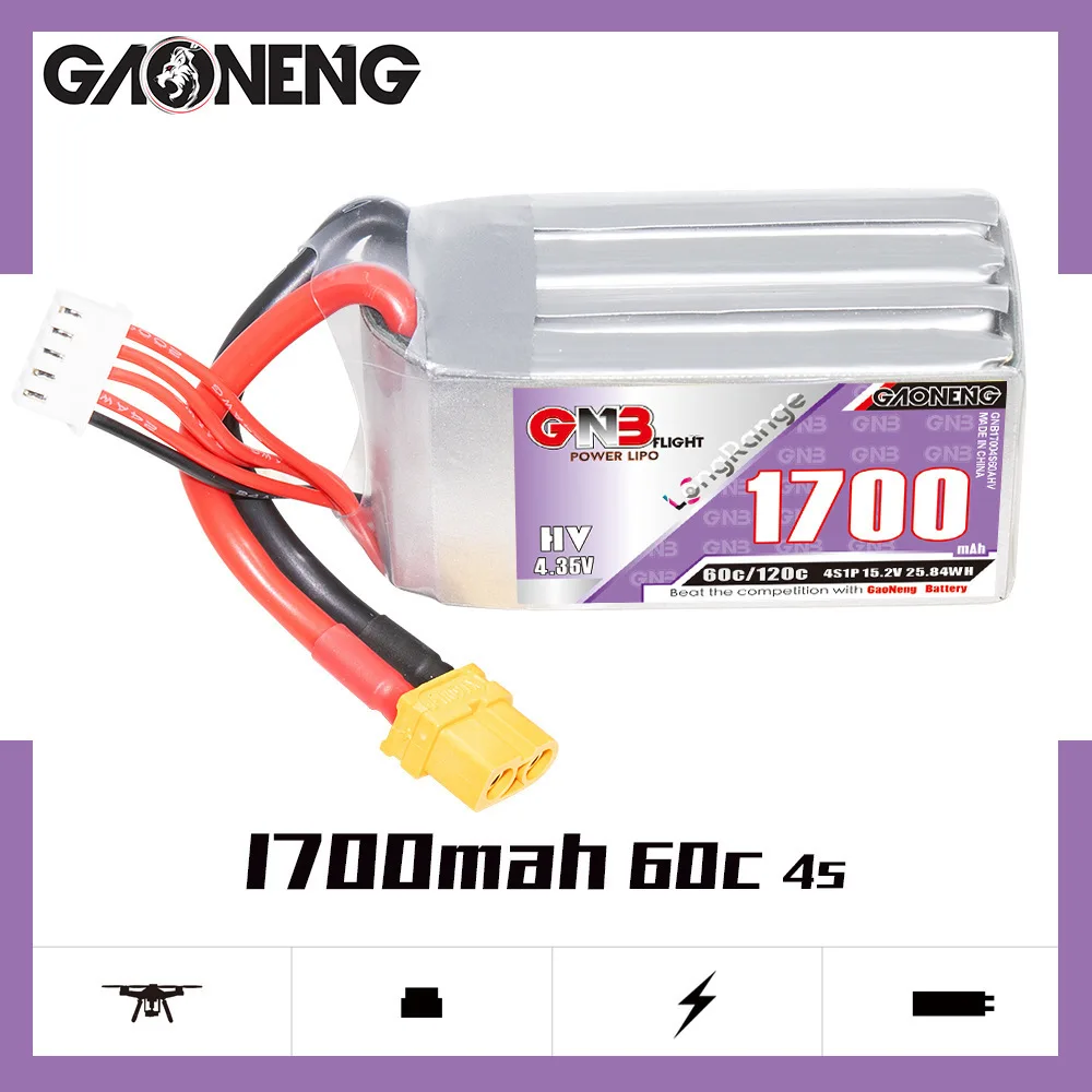 3szt. akumulatorów Lipo Max 120C GNB 4S 15.2V 1700mAh do dronów wyścigowych FPV RC Racer Helicopter 15.2V z wtyczką XT60