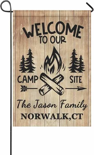 Custom Camping Camper Flag, Personalized Garden Flag with Text Welcome, 12x18 XXQ